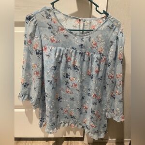 Allegra K Light Blue Floral Blouse